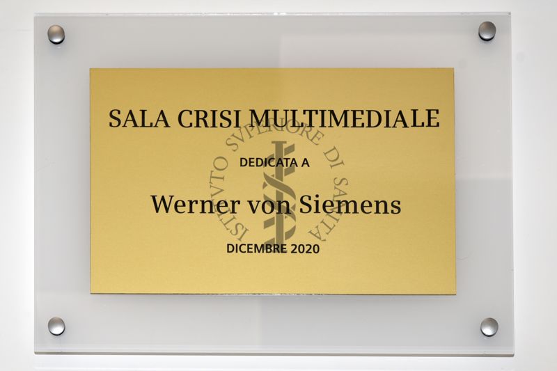 Targa della Sala Crisi Multimediale dedicata a Werner von Siemens (realizzata nel dicembre 2020)