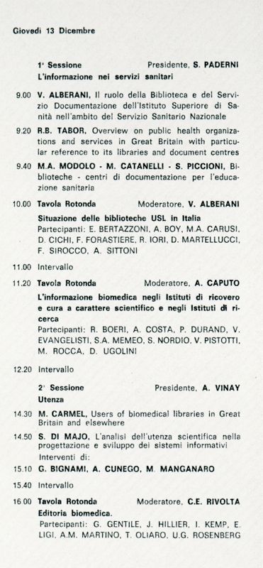 Programma del Convegno nella giornata del 13 dicembre 1984