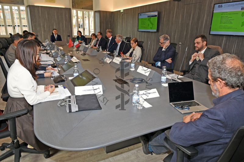 Delegazione cinese della Municipalità di Chengdu incontra, nella Sala Crisi ISS, i rappresentanti dell'Istituto Superiore di Sanità. Nella foto sono visibili, in senso orario partendo da sinistra: Xao Xiaotong, Chen Zejun, Shen Janlei, Wang Quian, Chen Sijia, He Xiao, Liu Jianzhou, Jeffrey Bernstein, Jing Shiyong, Sun Lei Lei, Gessica Cherubini, Marco Silano, Marco Simonelli, Rocco Bellantone (neo Presidente ISS), Luisa Minghetti, Carlo Villanacci, Luca Rosi, Alfonso Mazzaccara