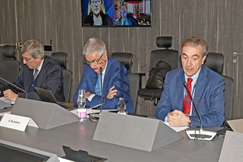 Pre-meeting with OMS (with Christine Brown) del 2 Febbraio 2023 in Istituto Superiore di Sanità. Sono visibili da sinistra a destra: Andrea Brandolini, Silvio Brusaferro e Luigi Bertinato