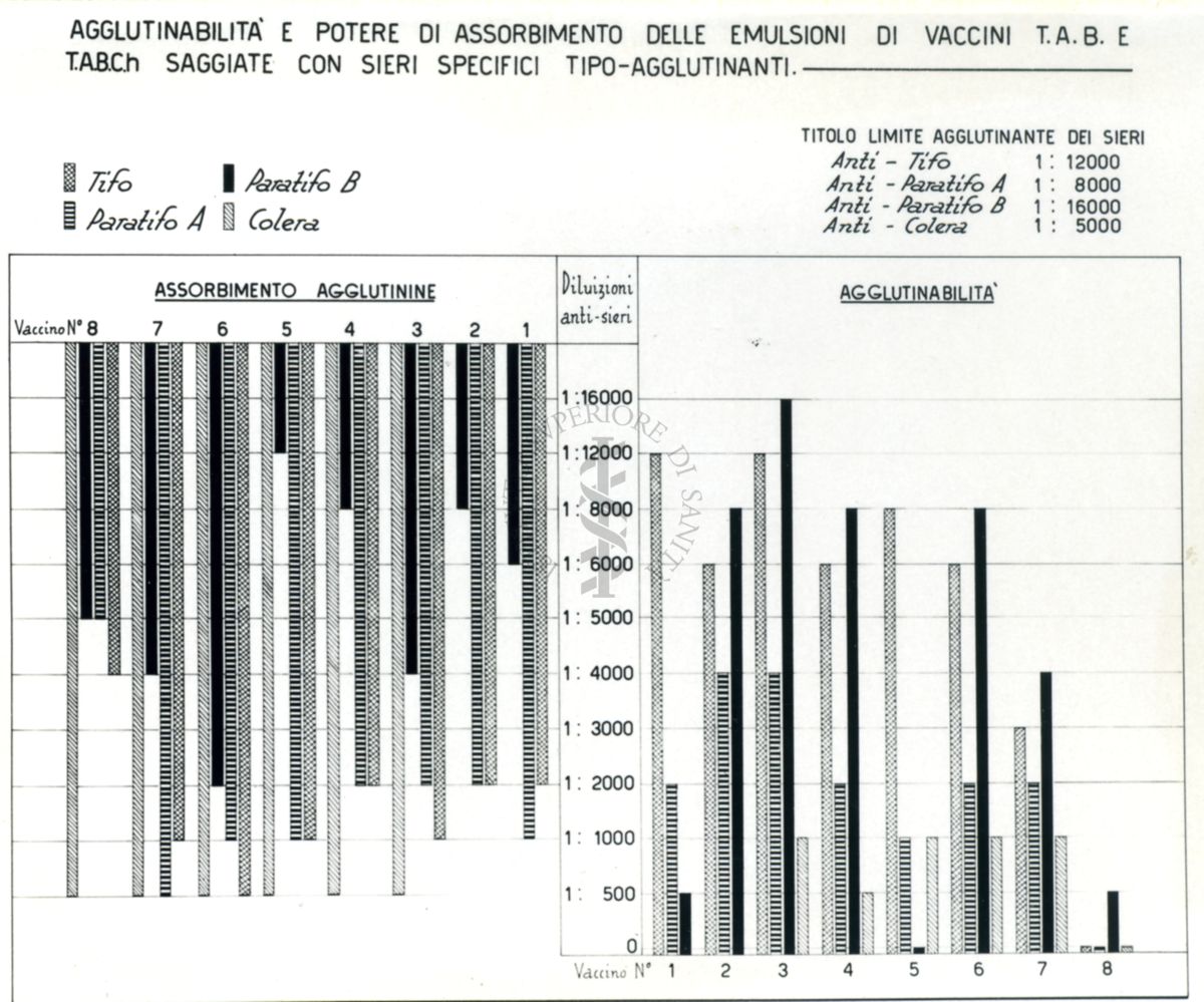 Diagramma  rafficurante l'agglutinabilità e potere di assorbimento delle emulsioni di vaccini T.A.B.E.