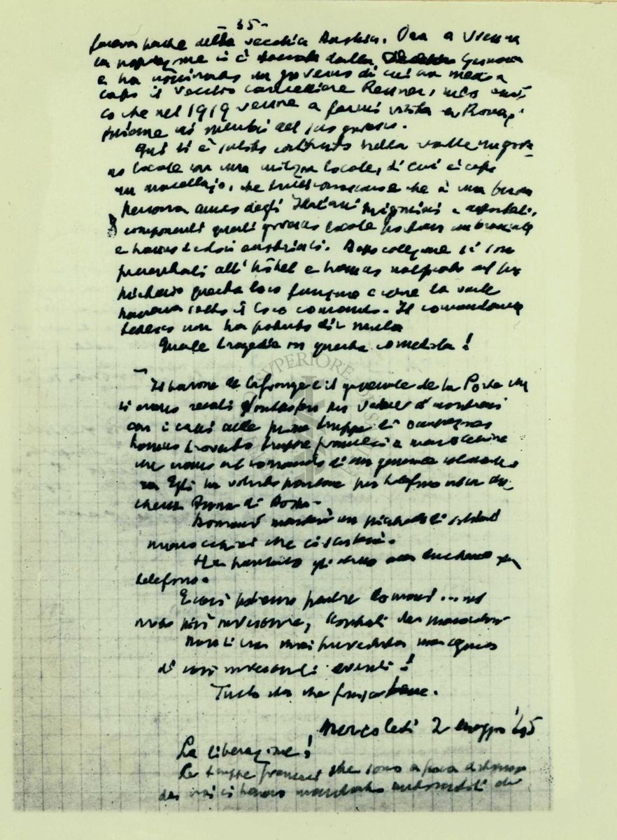 Seconda parte di documento autografo datato 2 maggio '45