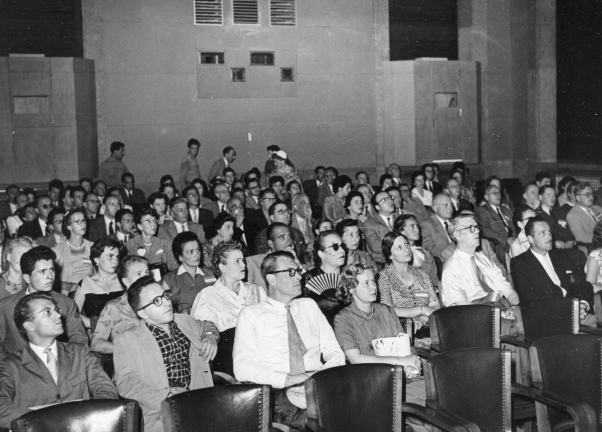 Ripresa dell'uditorio in una delle aule dell'Istituto Superiore di Sanità durante il Congresso internazionale per la lotta contro la poliomelite