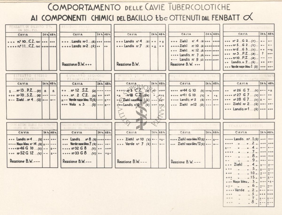 Cartello del comportamento delle cavie tubercolitiche