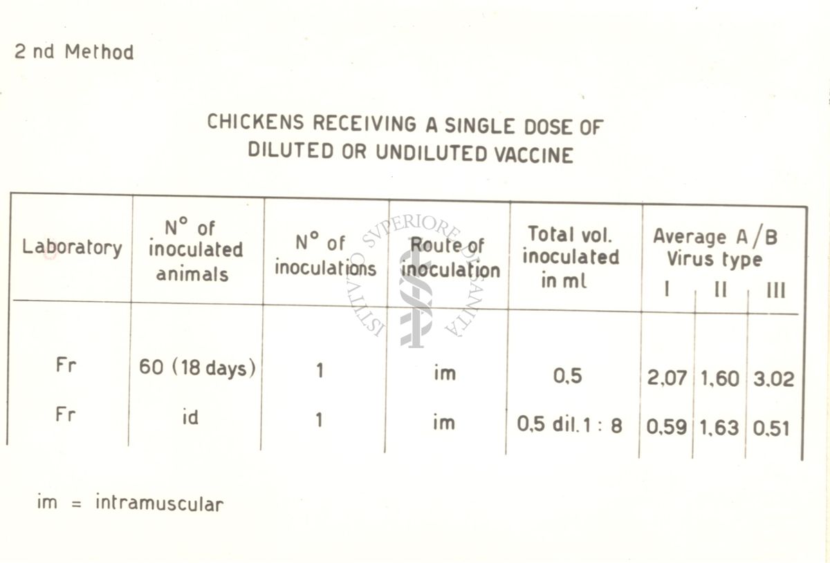 Tabella riguardante i pulcini riceventi una dose singola di vaccino diluito o non diluito