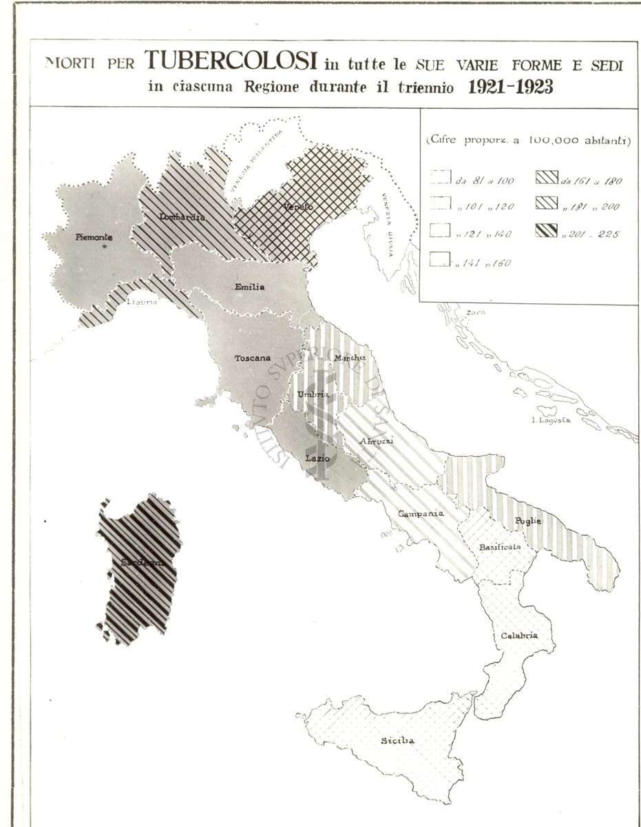 Cartogrammi riguardanti la mortalità per tubercolosi in tutte le sue forme negli anni 1888 e 1908