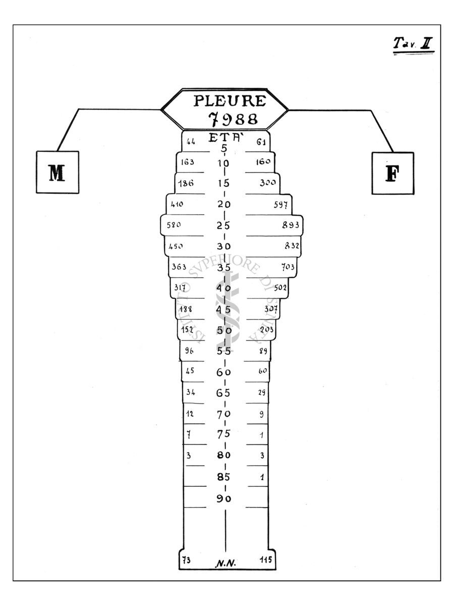 Diagramma riguardante i rapporti tra le forme tubercolari i sessi e l'età