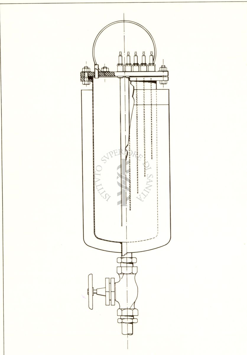 Schema di un serbatoio misuratore per inoculo dell' impianto pilota dell'Istituto Superiore di Sanità