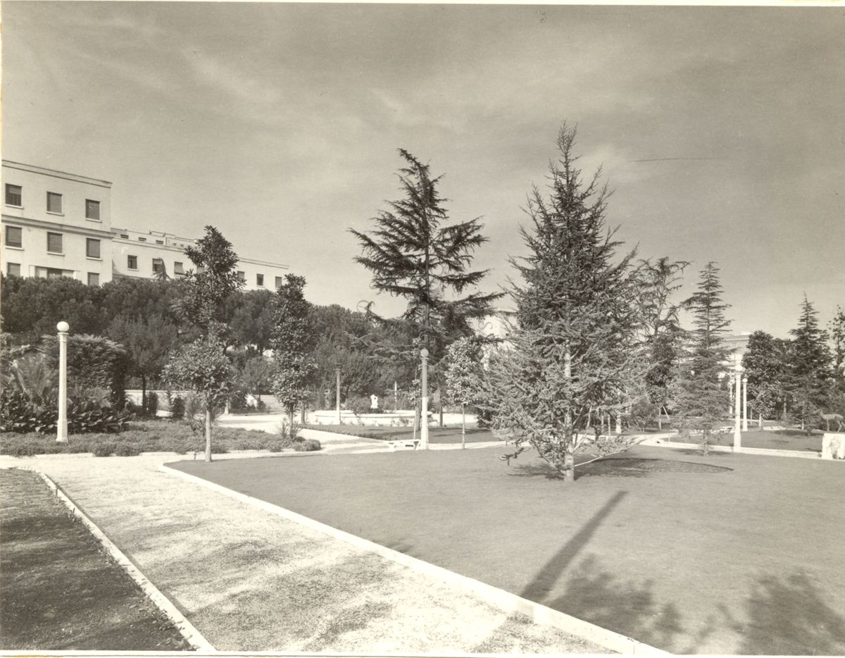 Immagine di un angolo del giardino dell'Istituto Superiore di Sanità