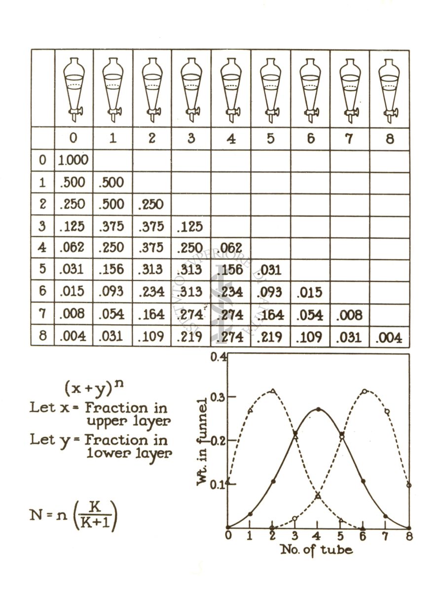 Diagramma counter current distribution da Craig Harvey Lecture - 50 pag. 67