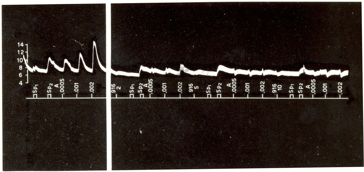 Grafici raffiguranti l'azione sulla pressione arteriosa del cane da simpatolitici di sintesi (derivati dell'ergotammina)