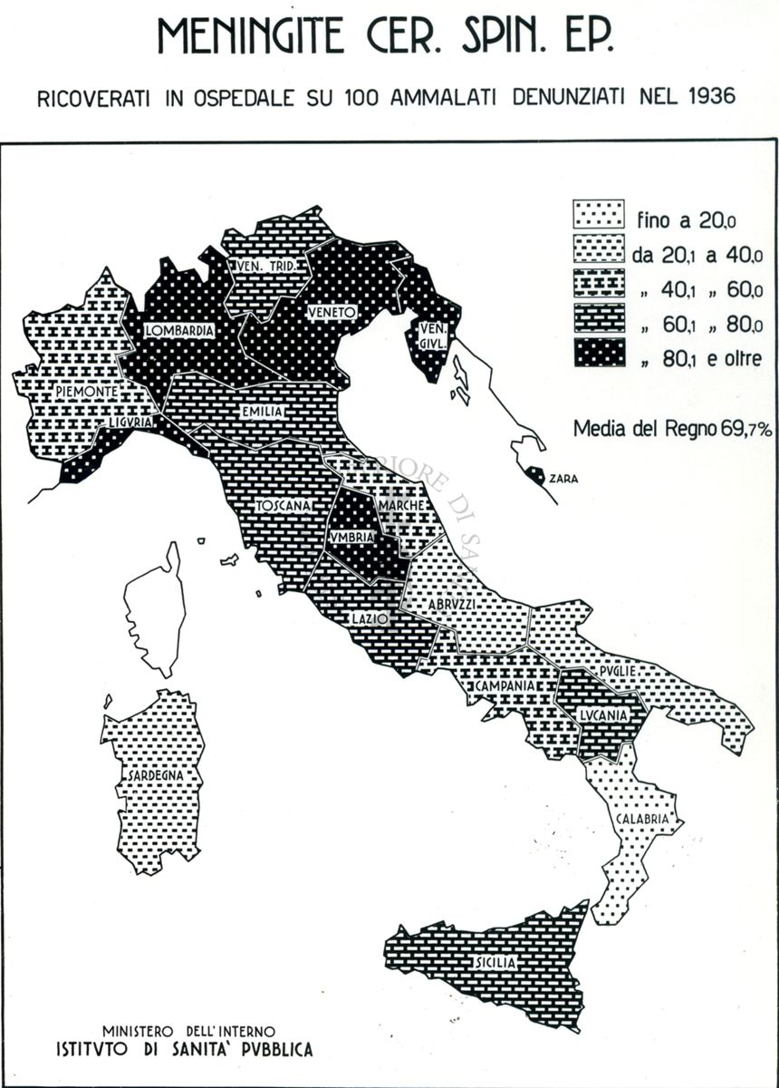 Cartogramma riguardante i casi di ricoveri per meningite Cer. Spin. Epi.