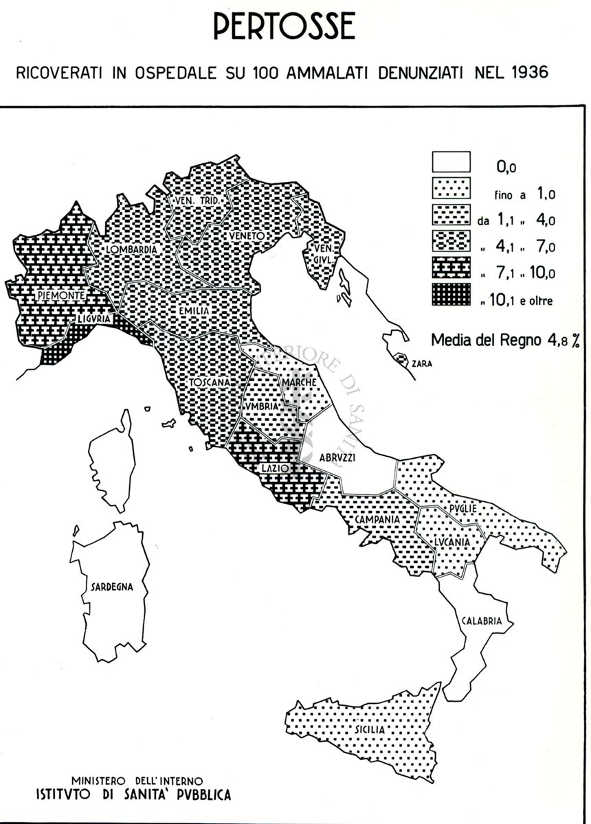 Cartogramma riguardante i casi di ricoveri per pertosse