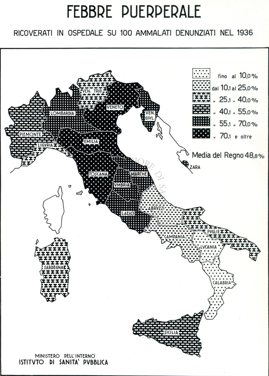 Cartogramma riguardante i casi di ricoveri per febbre puerperale