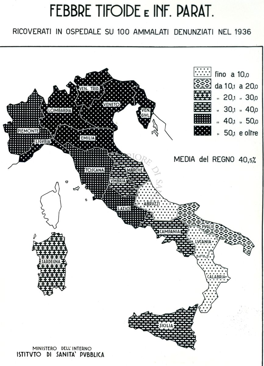 Cartogramma riguardante i casi di ricoveri per febbre tifoide e Infezioni Paratifiche