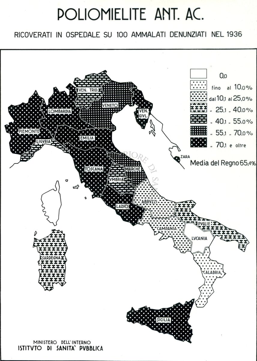 Cartogramma riguardante i casi di ricoveri per Poliomielite  Ant. Ac.