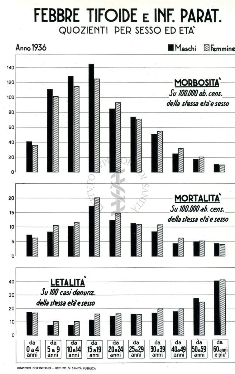 Diagramma riguardante i quozienti per sesso ed età per Febbre Tifoide e Infezioni Paratifiche