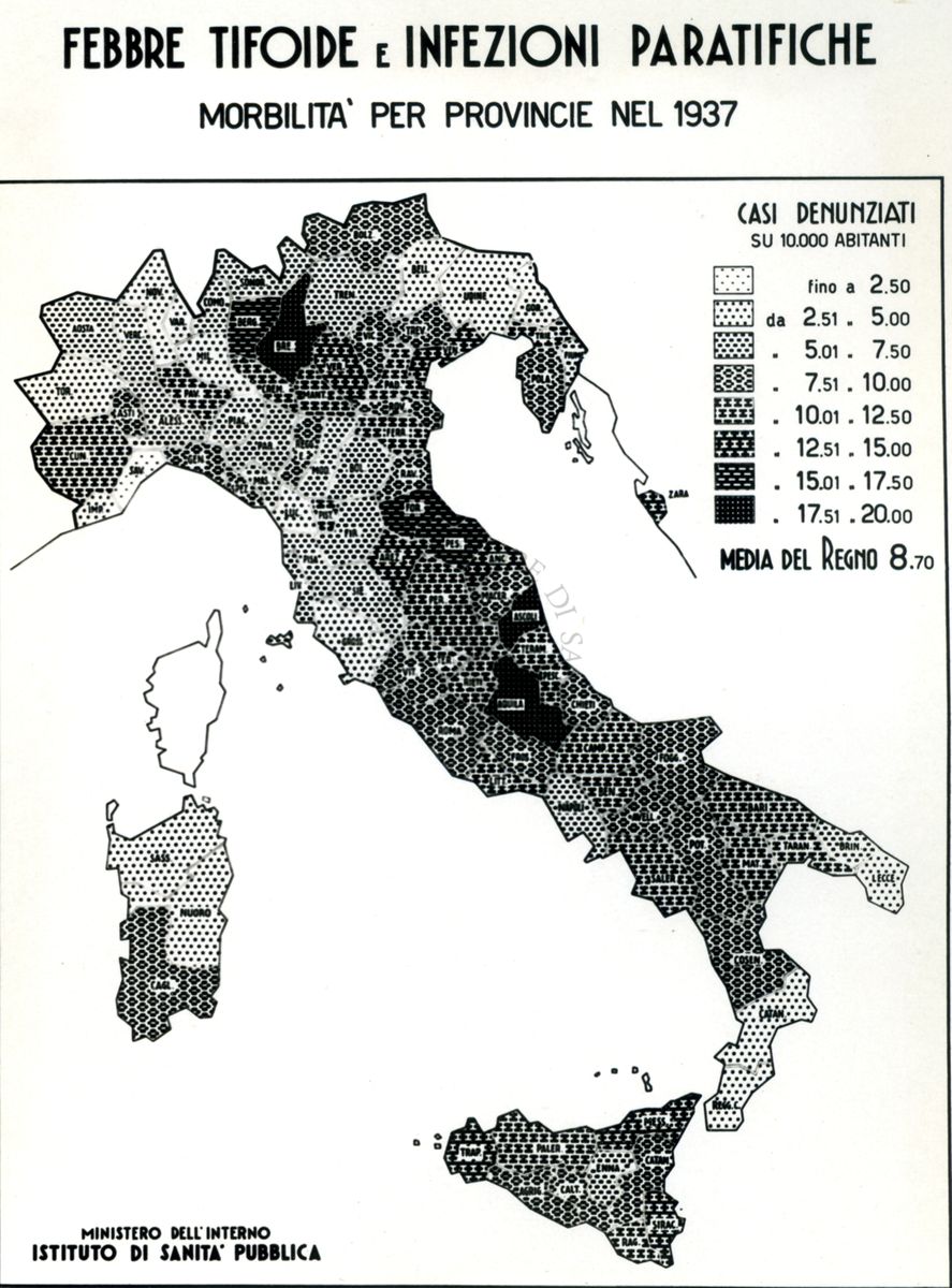 Movimento demografico nelle Province d'Italia - Febbre Tifoide e Infezioni Paratifiche, morbilità per provincie nel 1937