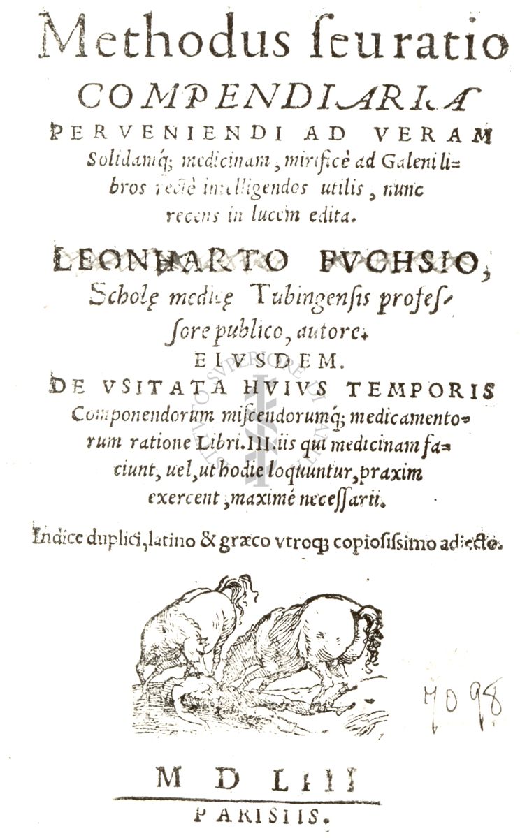 Frontespizio di un libro antico il cui titolo è: "Methodus feuratio compendiaria"