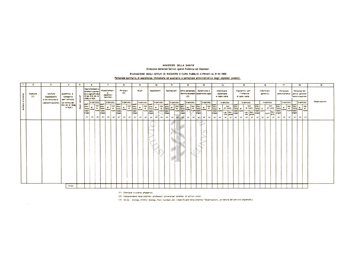 Riproduzioni di tabelle riguardanti ordinamento in ambienti riguardanti l'igiene pubblica e gli ospedali, 31/12/1966 commissionate dal Ministero della Sanità - TAB 02