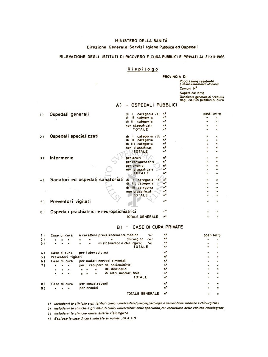 Riproduzioni di tabelle riguardanti ordinamento in ambienti riguardanti l'igiene pubblica e gli ospedali, 31/12/1966 commissionate dal Ministero della Sanità - TAB 06