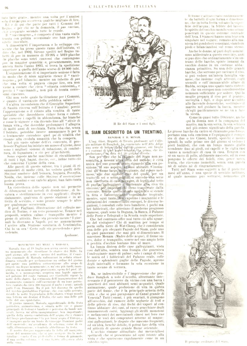 Riproduzione di una pagina della rivista "L'Illustrazione italiana" con un articolo dedicato a "Il SIAM descritto da un trentino"