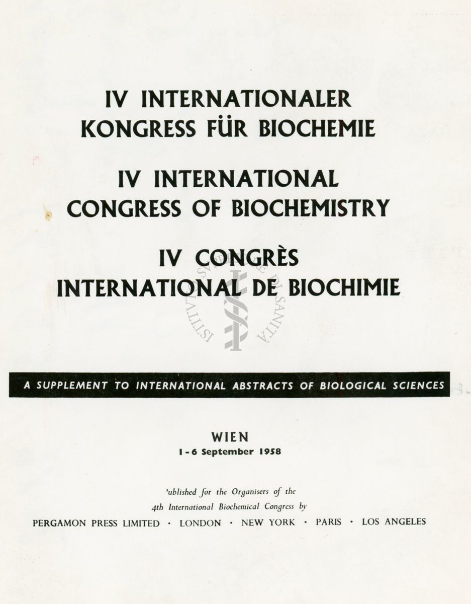 Testata dei riassunti delle comunicazioni al IV Congresso Nazionale di Biochimica