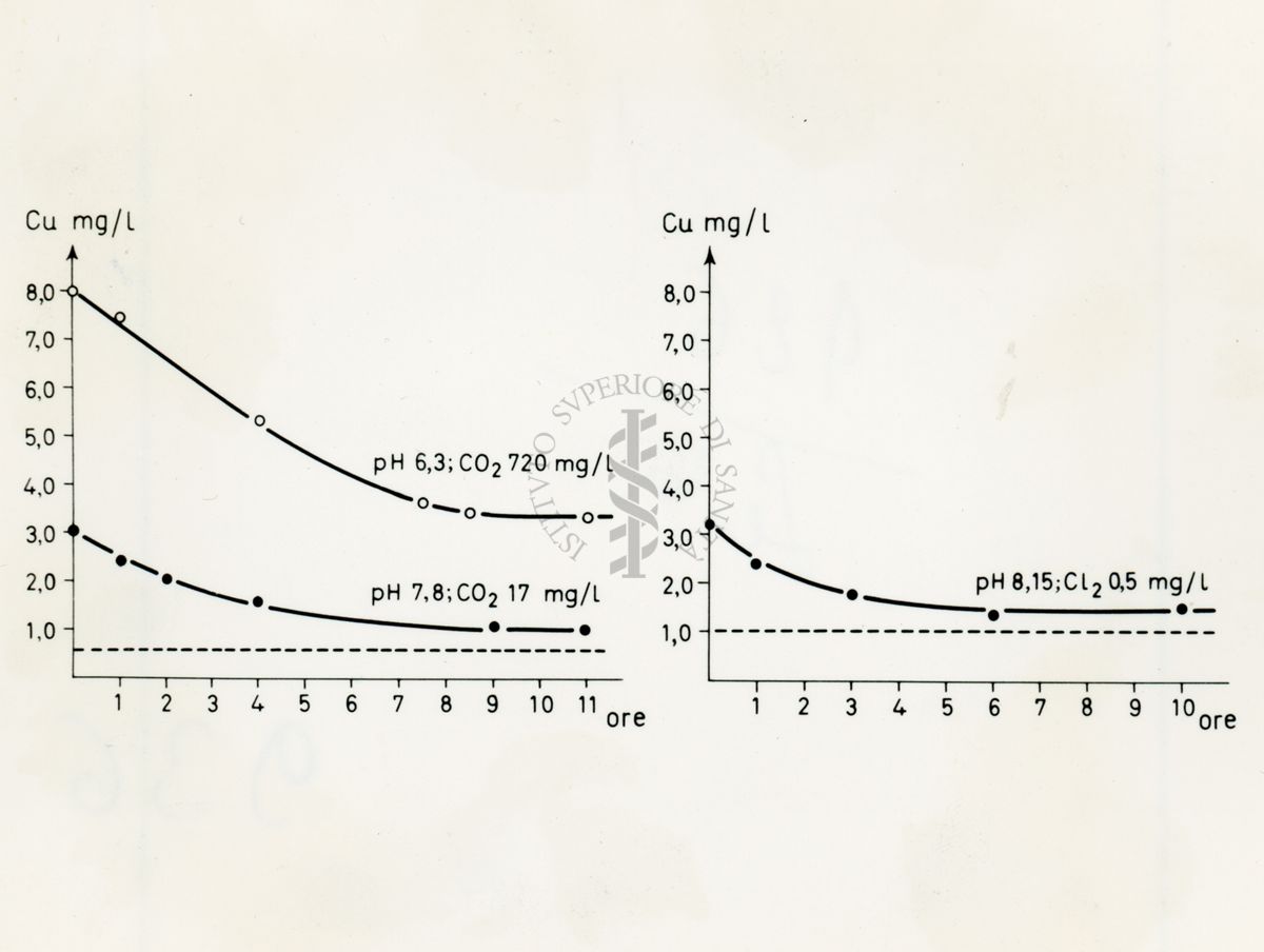 Immagine di un due grafici di elementi chimici affiancati. Sotto l'asse delle ascisse di entrambi è scritto: ore