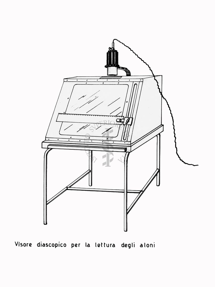 Fermentazioni  di Penicillina. Visore diascopico per la lettura degli aloni  - Riproduzione da disegno