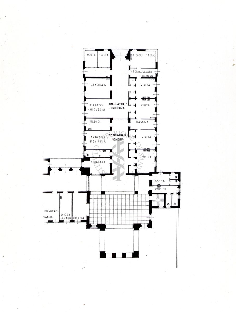 Pianta di ambulatori presso l'Ospedale Maggiore di Milano