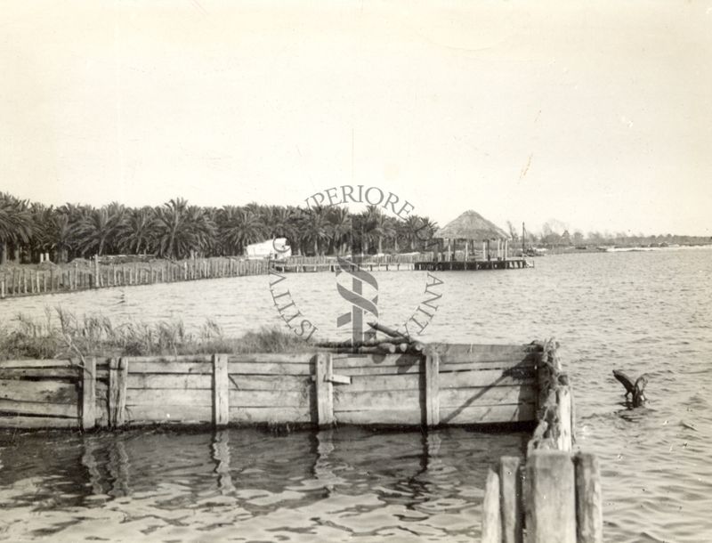 Lavori in muratura, agli argini del Lago di Fogliano. Littoria.