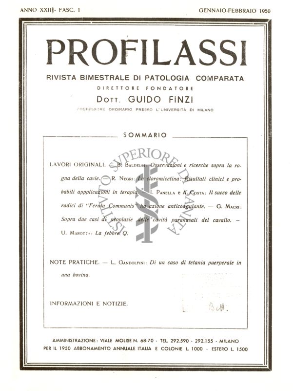 La febbre Q. dalla rivista "Profilassi" 1950