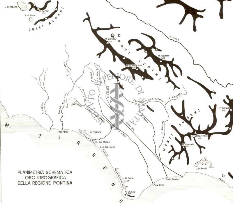 Planimetria schematica oro idrografica della regione pontina.