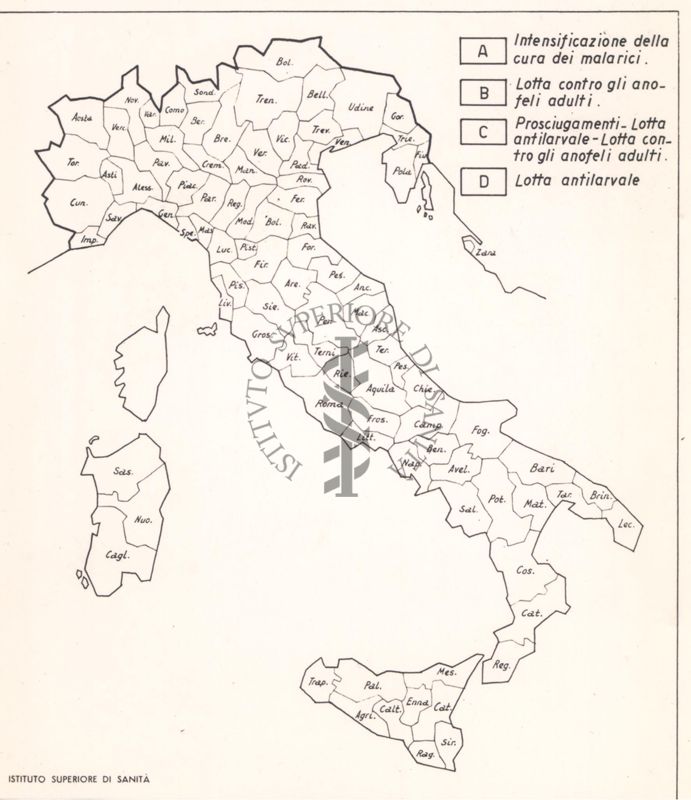 Cartogramma riguardante la lotta antimalarica in Italia