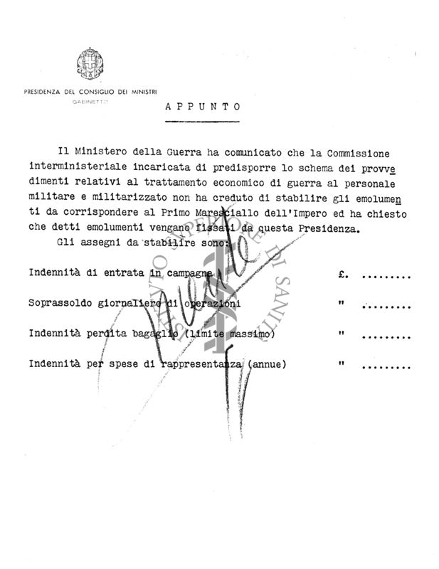 Documento della Presidenza del Consiglio dei Ministri