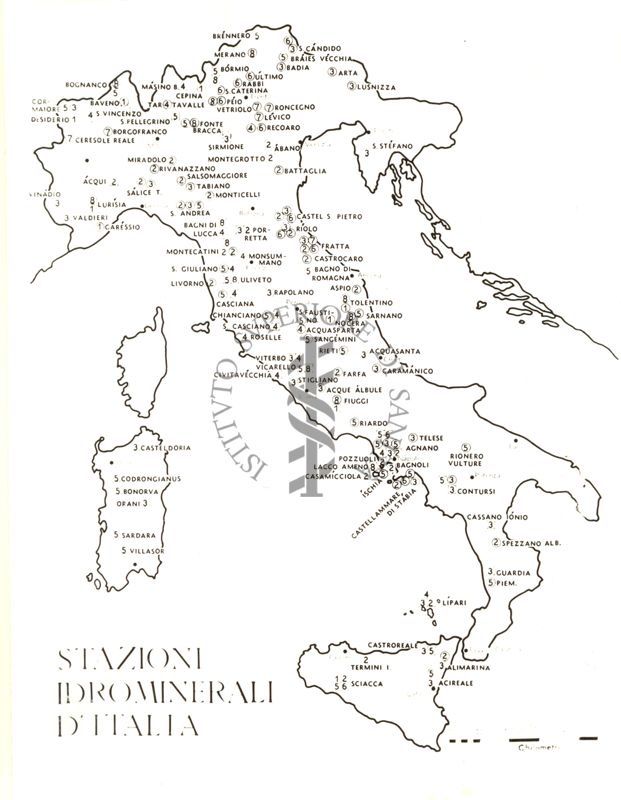 Cartina d'Italia riguardante le Stazioni Idrominerali