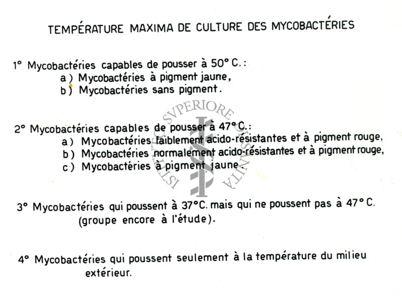 Tavola che illustra la temperatura massima di coltura di micobatteri