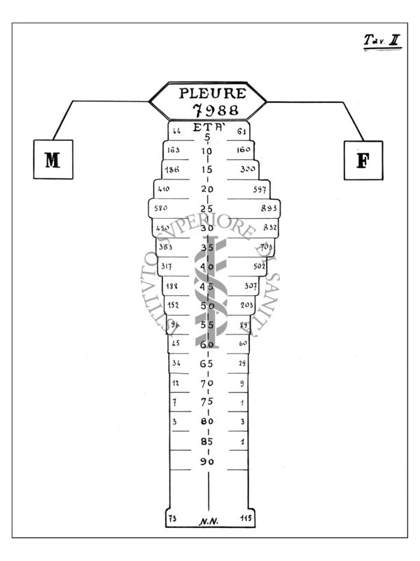 Diagramma riguardante i rapporti tra le forme tubercolari i sessi e l'età