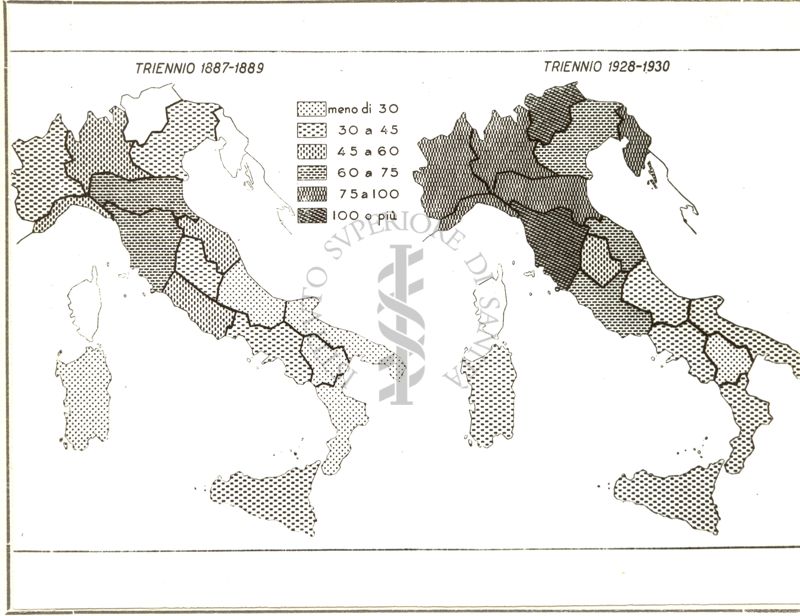 Mortalità per tubercolosi nei trienni: 1887- 1889 e 1928 - 1930