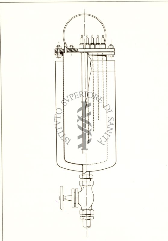 Schema di un serbatoio misuratore per inoculo dell' impianto pilota dell'Istituto Superiore di Sanità