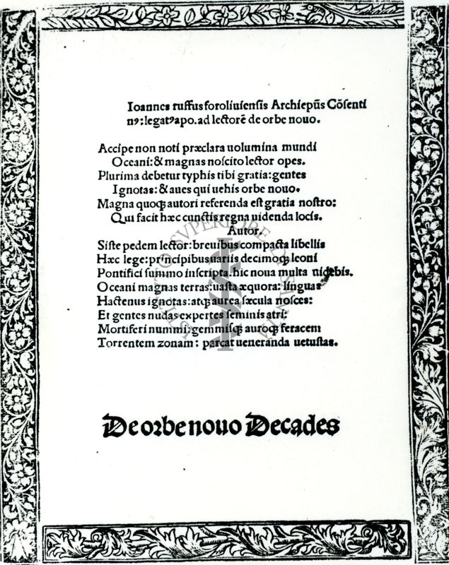 Frontespizio del "De orbe novo decades" di Pietro Martire d'Anghiera, primo testo in cui si trova menzione del Curaro
