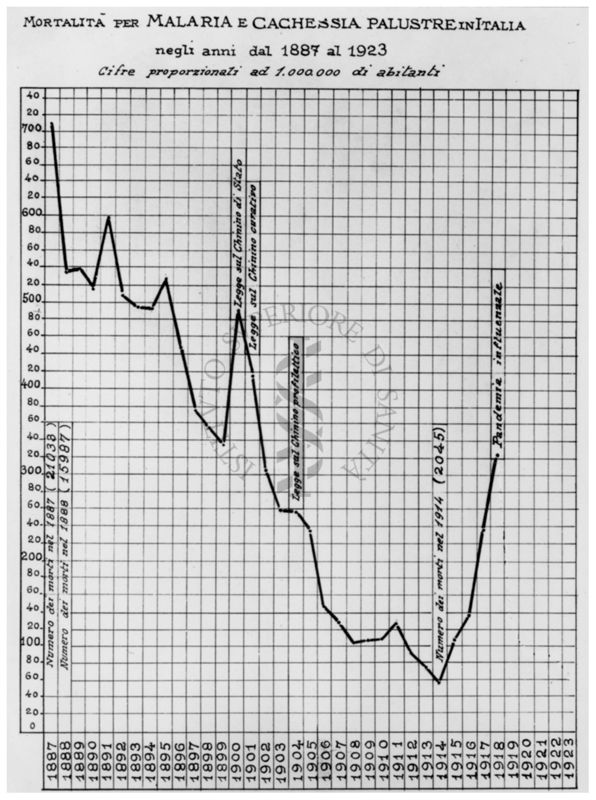 Mortalità per malaria e cachessia palustre in Italia negli anni dal 1887 al 1923