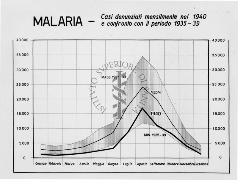 Diagramma riguardante i casi denunciati mensilmente nel 1940 per malaria