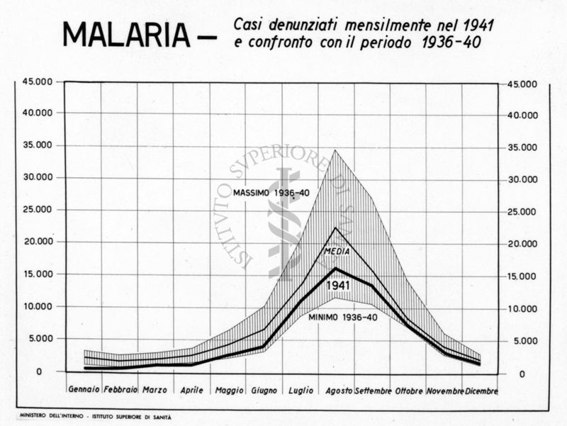 Diagramma riguardante i casi denunciati settimanalmente nel 1941 per Malaria