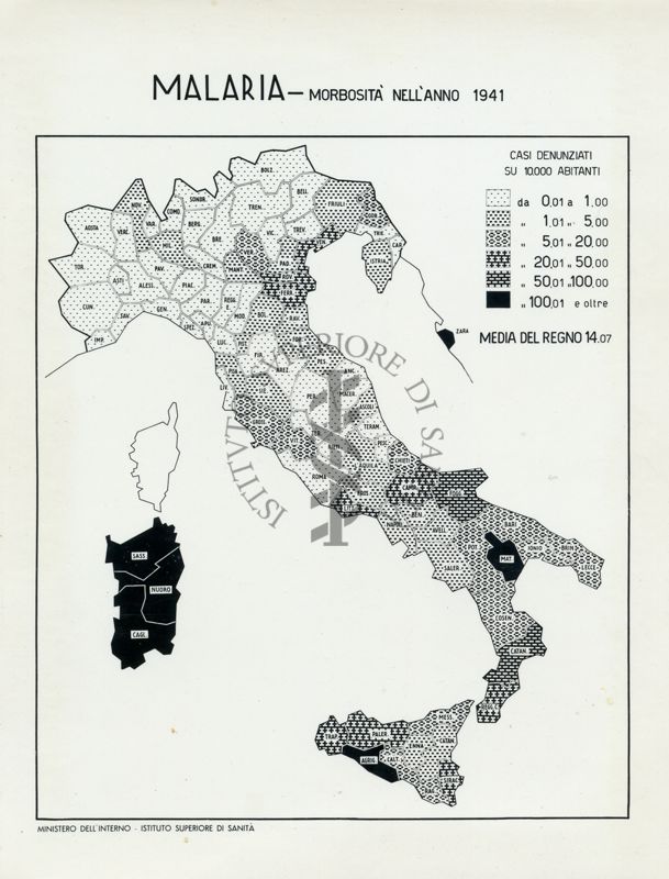 Cartogramma riguardante la morbosità per malaria, nell'anno 1941