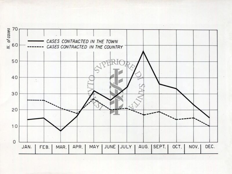 Diagramma riguardante l'andamento, in Giordania, della Rickettsia (batterio che causa un insolito tipo di malattie quali: febbre purpurica delle montagne rocciose, tipo epidemico). I batteri delle Rickettsie vivono e si moltiplicano all'interno delle cellule di un altro organismo (ospite).