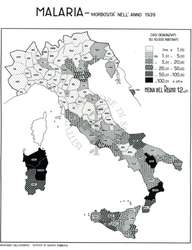 Cartogramma riguardante la morbosità per malaria