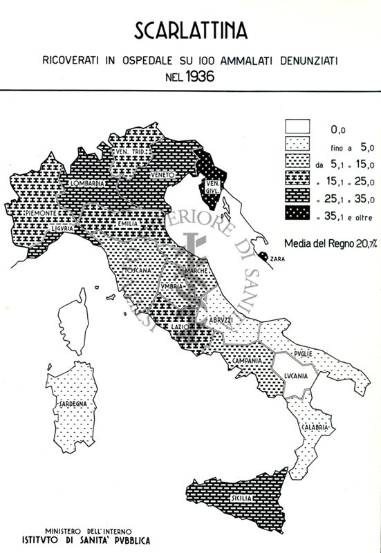 Cartogramma riguardante i ricoverati per casi di scarlattina