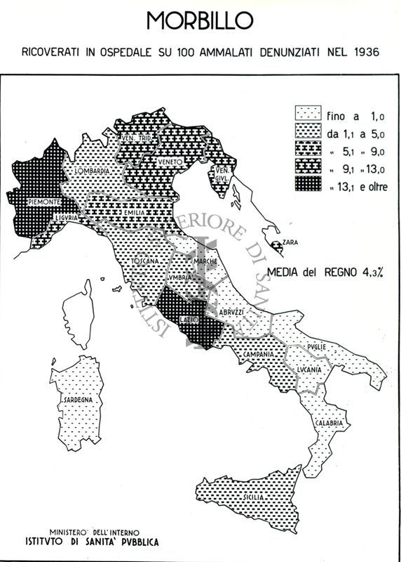 Cartogramma riguardante i ricoverati per morbillo