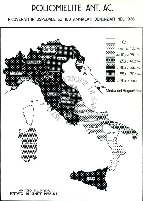 Cartogramma riguardante i casi di ricoveri per Poliomielite  Ant. Ac.